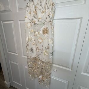 Sam Edelman Strapless Floral Dress in Cream and Gold